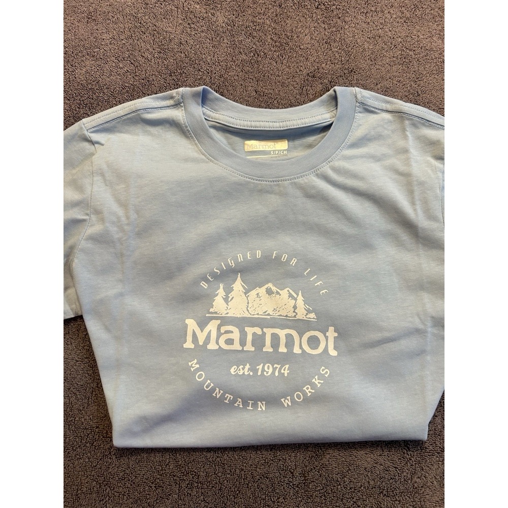 Marmot T-Shirt Women's SmBlue Heather Solid Cotton NWT Short Sleeves